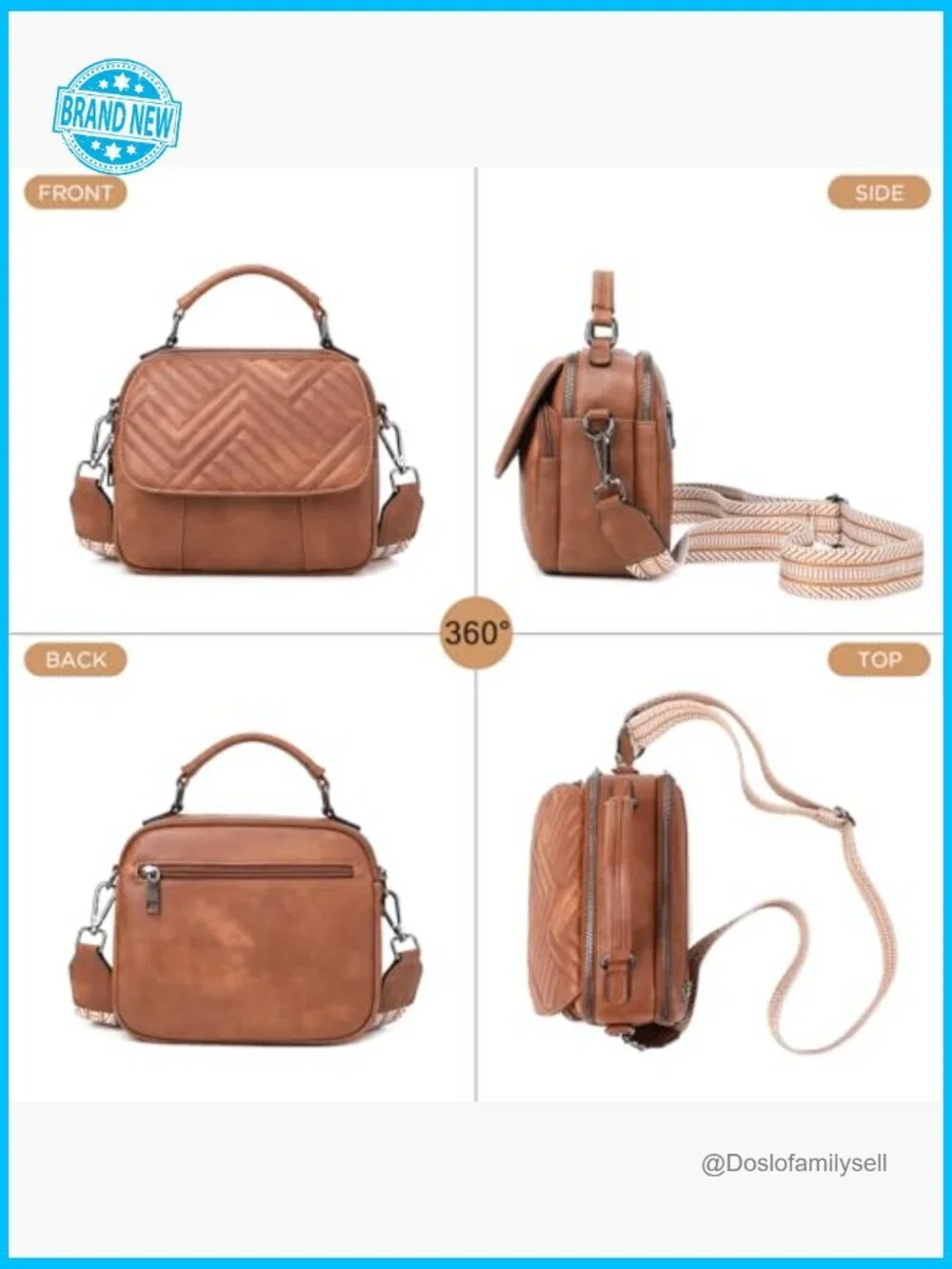 Quilted Vegan Leather Crossbody Bag with Wide Strap and Top Handle